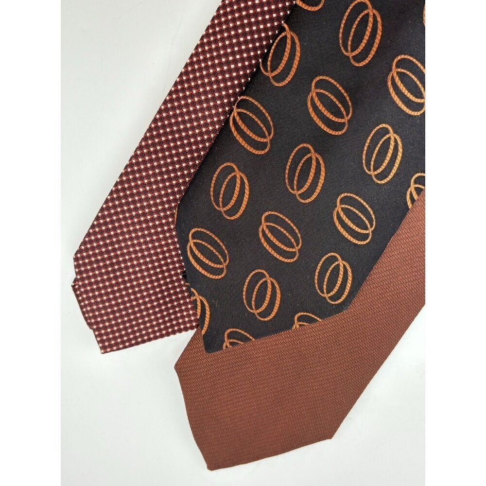 VTG LOT OF 3 Orange/Red Tone Silk Ties Made in Italy Abstract Double Ring